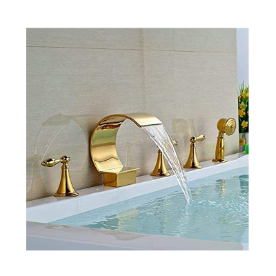 CYEN Modern Luxury Golden Bathtub Faucet 5Pcs Deck Mounted Hot Cold Water Mixer Tap Bathroom Basin Faucet for Wash Basin