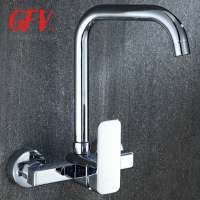 Single lever dual hole wall mount kitchen faucet cold and hot water brass chrome sink tap